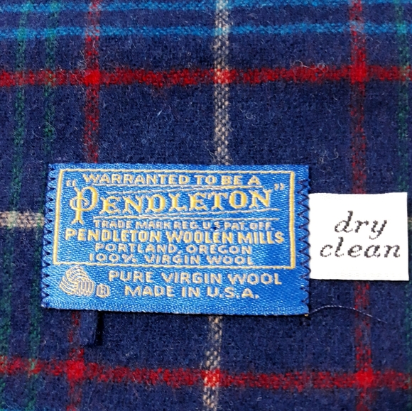 Vintage 80's Pendleton 100% Pure Virgin Wool Navy and Red Plaid Scarf Unisex - Picture 3 of 7